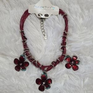 Handmade Red Floral Corded Adjustable Necklace